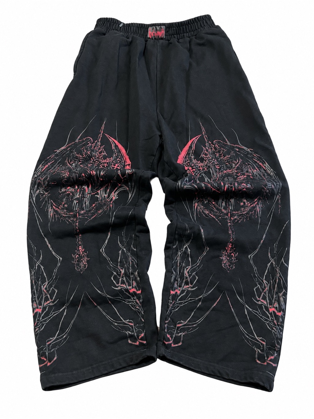 Breathe Divinity Black Red Gothic Graphic Baggy Wide Leg Sweatpants
